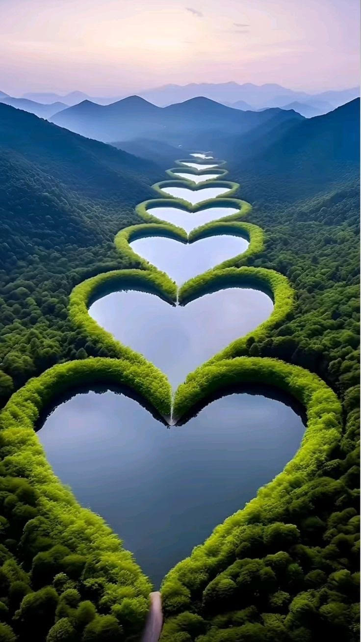 Lacs en forme de cœurs dans les montagnes